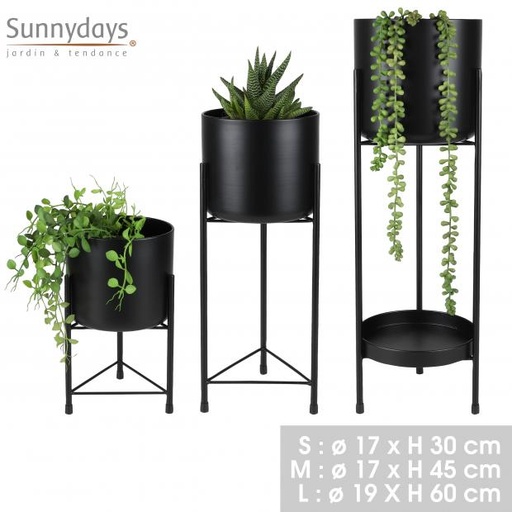 Sunnydays Set 3 Cache-pots sur Pieds Métal Noir Design