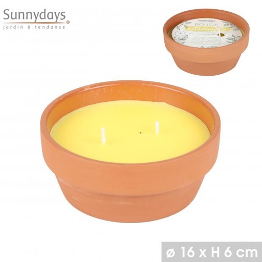Sunnydays Bougie Citronnelle Anti-Moustiques Pot Terracotta Ø16x6cm Jaune