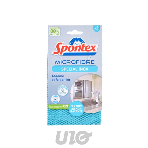 Spontex Lavette Microfibre Spécial Inox Bleue Brillance x1
