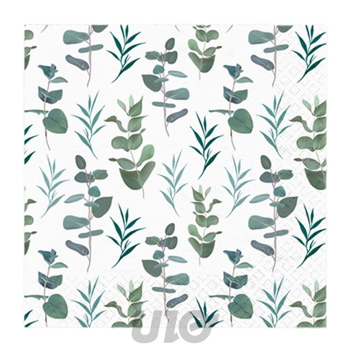 Homea - Lot 20 Serviettes Papier 3 Plis 25x25 cm Eucalyptus Cocktail
