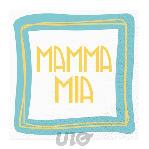 Homea Serviettes Papier Mamma Mia, 20 pièces, 3 Plis, 33x33cm Blanc Bleu Jaune