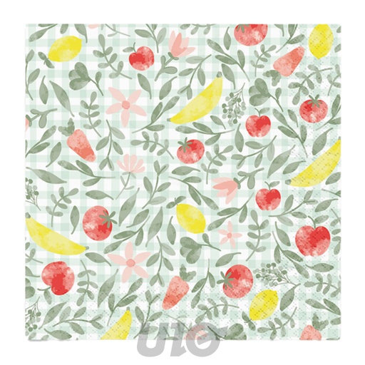 Homea Serviettes Papier Poetic Garden, Lot de 20, 3 plis, Motifs Fruits & Fleurs 33x33cm
