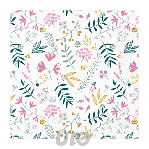 Homea Lot de 20 Serviettes Cocktail Papier 3 Plis 25x25 cm Floral Printemps