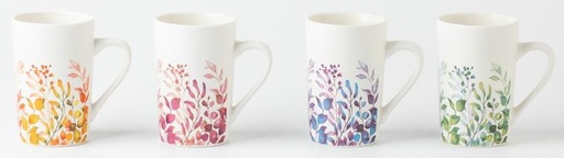 [TS-B205.G2460] MUG "FLOWERS" MAT 8X6.7X12CM - 4 COLORIS ASSORTIS