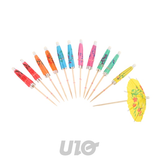 SET DE 12 OMBRELLES A COCKTAIL EN BOIS 10CM