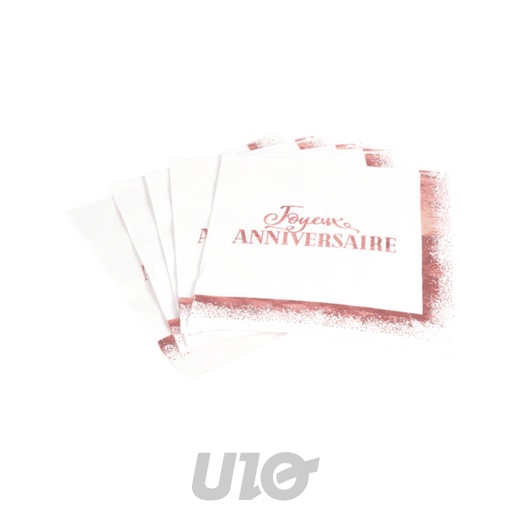 Homea Serviettes Papier Anniversaire Or Rose 3 Plis 33x33cm x20