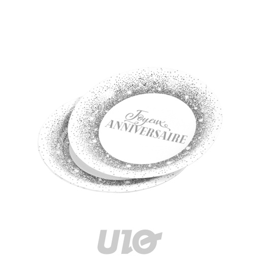 Rire et confettis - 6 Assiettes Carton Anniversaire Argent Pailleté Ø18.5cm