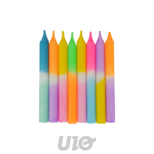 Rire et confettis Lot de 8 Bougies Anniversaire Dégradées Multicolores H8cm