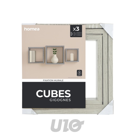 Homea Set 3 Cubes Gigognes Étagères MDF Chêne Blanchi 23/26.5/30cm