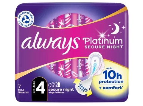 Always Platinum Secure Night Serviettes Hygiéniques Ailettes Taille 4 x7