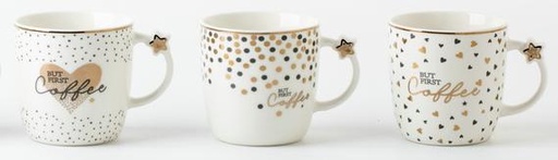 [TS-B408.SU2358] MUG "GOLDEN COFFEE" 9X6.4X9.1CM - 3 DECORS ASSORTIS