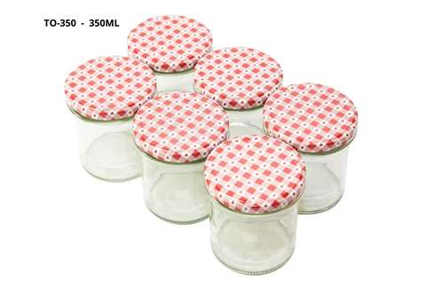 Maxime Home Lot de 6 Bocaux à Confiture en Verre 350ml Couvercles Vichy