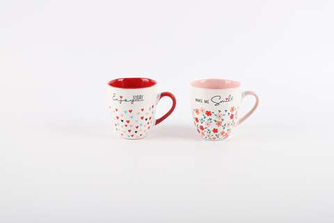 Mug Maxime Home 25 cl, Céramique 2 Décors Cœurs & Fleurs