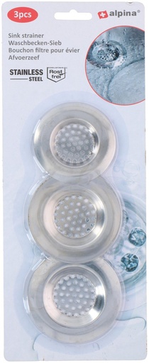 Alpina Lot 3 Filtres d'évier Acier Inoxydable Ø8/7cm Anti-rouille