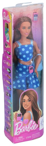 Mattel Barbie Fashionista Poupée Brune Robe Pois Bleus, Pompe à Insuline