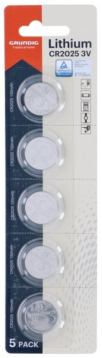 Grundig Pile Bouton Lithium CR2025 3V 150mAh - Pack de 5
