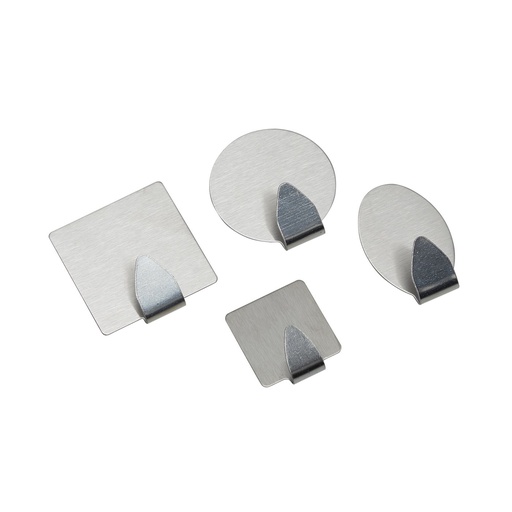 Hooks & Co - Crochets Adhésifs Inox Brossé, Lot de 4 Formes Assorties