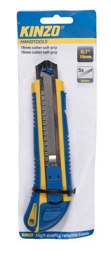 Kinzo Cutter 18mm Poignée Souple Bleu Jaune 5 Lames