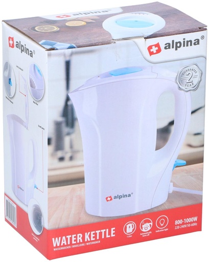 Bouilloire Alpina Blanche 1L 1000W, Arrêt Auto. & Filtre