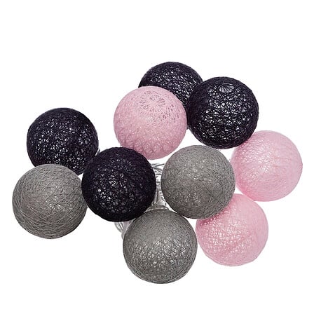 Atmosphera Guirlande LED Tara 10 boules coton Rose Gris Noir à pile