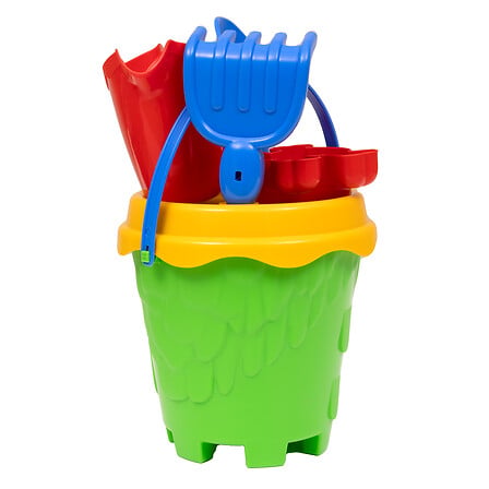 Atmosphera Seau de plage Château 12cm garni pelle râteau moules multicolore