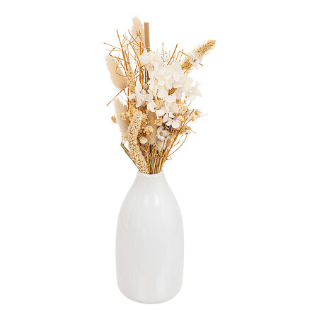 Atmosphera Composition Fleurs Séchées Naturelles Vase Blanc 25cm