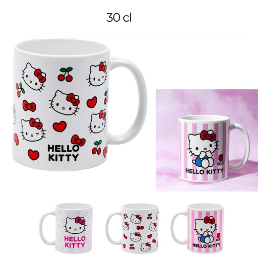 Mug HELLO KITTY Blanc Motifs Cœurs Cerises 30 cl