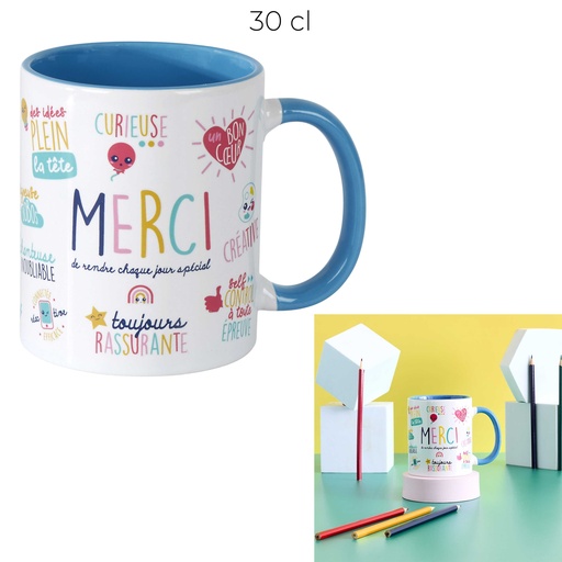 Mug The Concept Factory Merci Maîtresse 30cl Céramique Blanc/Bleu