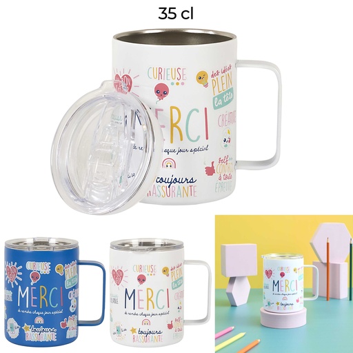 The Concept Factory Mug Isotherme Inox Merci Blanc 35cl