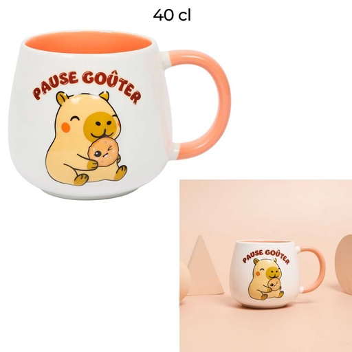 Mug Capybara Pause Goûter The Concept Factory 40cl Blanc Orange