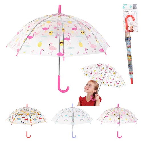Parapluie Enfant Transparent Imprimé Flamants Roses Entre Temps