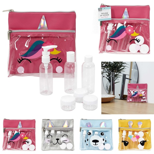 Tom & Zoé Trousse de Toilette Voyage Enfant Licorne Rose 6 Flacons