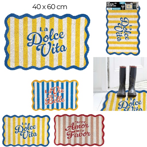 Je Cherche Une Idée Paillasson Coco Brosse La Dolce Vita Rayures Jaune Bleu 60x40 cm
