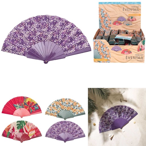 Éventail Jet Lag pliant violet à motif floral délicat