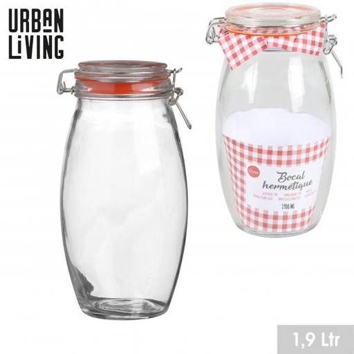 Urban Living Bocal Hermétique Verre Oblique 1.9L Clip Rouge Vichy