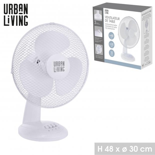 Urban Living Ventilateur de Table Blanc Ø30cm 3 Vitesses 35W