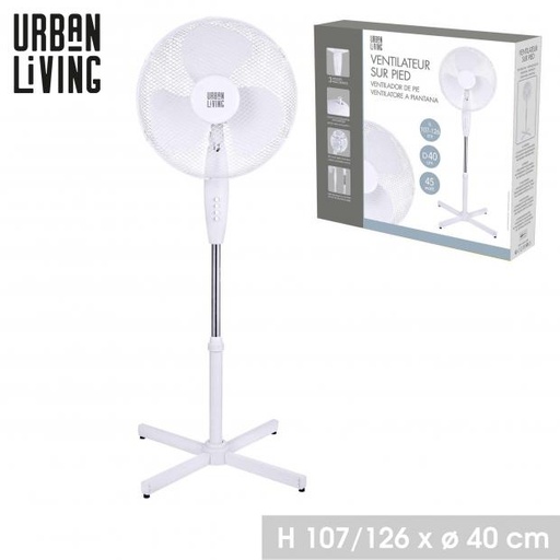 Urban Living Ventilateur sur pied Blanc 40cm, 3 vitesses, oscillant, réglable