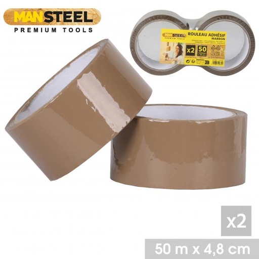 ManSteel Rouleau Adhésif Marron 50m x 48mm Lot de 2