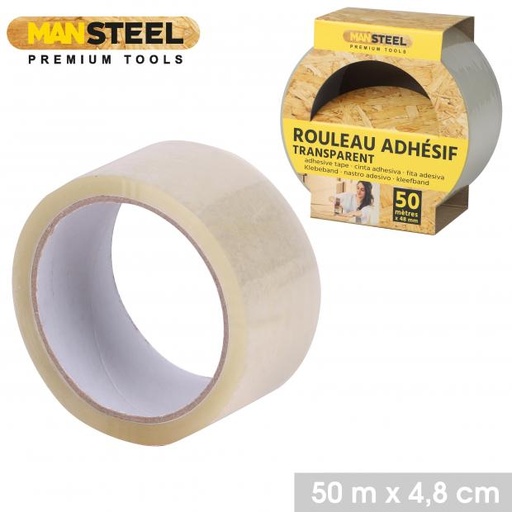 ManSteel Rouleau Adhésif Transparent 50m x 48mm