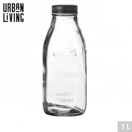 Urban Living Bouteille Verre Conservation Écologique 1L Bouchon Noir Mat