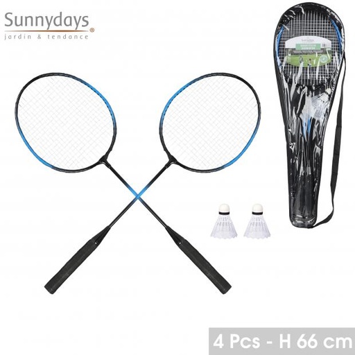 Sunnydays SUMMERTIME Jeu de Badminton 2 Raquettes 2 Volants 66 cm