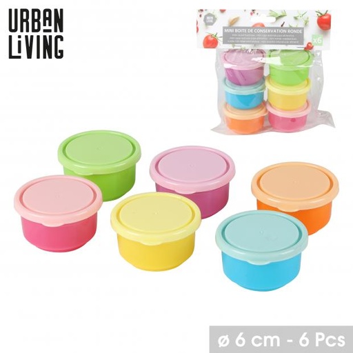 Urban Living Mini Boîtes Conservation Rondes Multicolores Plastique x6 Ø 6cm