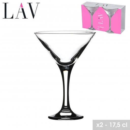 LAV Lot de 2 Verres à Cocktail Martini Transparents 17,5cl