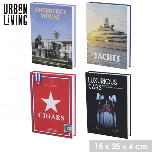 Urban Living - Livre Rangement Décoratif Luxe 18x25x4 cm - 4 Thèmes Assortis