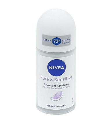 Nivea Déodorant Roll-on Anti-Transpirant Pure & Sensitive 0% Alcool 72h 50ml