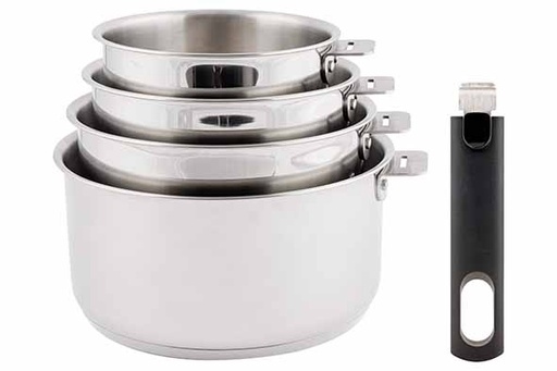 Cosy & Trendy CLICK! Set 4 Casseroles Acier Inox Poignée Amovible Ø 14-20cm