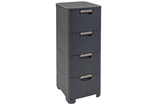 Curver Natural Style Tour de Rangement 4 Tiroirs Effet Rotin Anthracite 33x38x79cm 4x14L