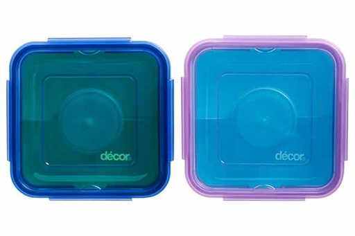 Decor Go Boîte Repas Carrée 1,1L, Lot de 2 Couleurs Assorties