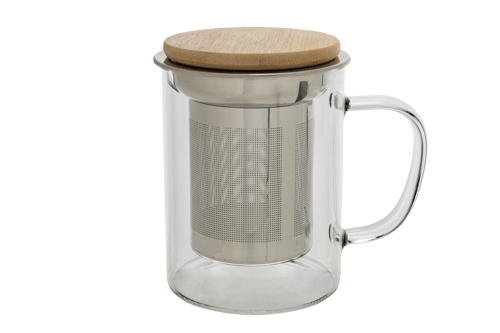 Mug à thé Cosy & Trendy en verre borosilicate avec infuseur et couvercle bois 350ml