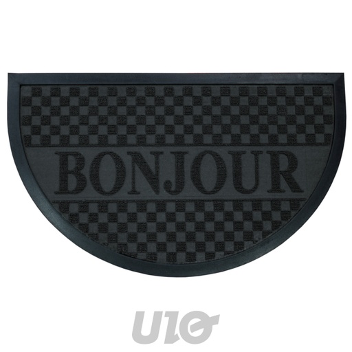 Douceur d'Intérieur Tapis d'Entrée Demi-Lune Bonjour Relief Caoutchouc Noir 45x75 cm